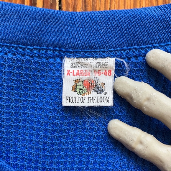 🏴☠️ SOLD 🏴☠️ Vintage 70s 80s Fruit of the Loom Blue Waffle Thermal ~ Size XL - Picture 6 of 8